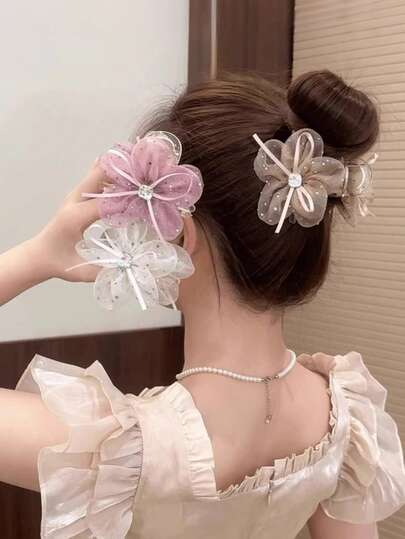 1 cái/2 cái/3 cái Kẹp tóc nơ hoa đính đá nhiều màu sắc dành cho nữ