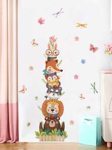 mama look 1pc Large Size PVC Removable Wall Sticker, Cartoon Animals Totem Pole Design Featuring Bears, Foxes, Mice, Lions, Birds, Rabbits Under Moonlight, 4 Peeking Dinosaurs, Animals Peeking In Sunshine, Suitable For Bedroom, Living Room, Study, Dining Room, Predicted For Home Wall Decor, Room Decoration - Multiple Styles - View 13