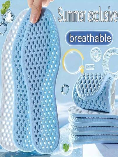 1/4 Pair Summer Cooling Insole, Memory Foam Contoured Design, Lavender And Mint Blue, Breathable Perforated, Soft Cushioning For Running Sports, Suitable For All Shoes