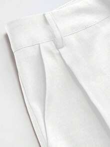 Mono de diseño minimalista Vela Rue con cierre de gancho y cremallera, pantalones anchos de color azul marino sólido semitransparente y ligeros, pantalones anchos de moda para todas las estaciones - Blanco - Ver 3