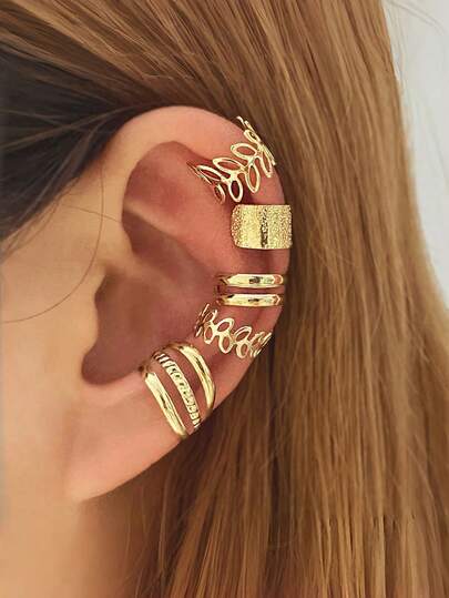 Set de 5 piezas de aretes vintage ajustables de clip, adecuados para perforaciones en el lóbulo y el cartílago de la oreja para mujeres
