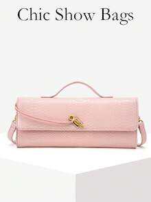 Tas Clutch Wanita Minimalis Vintage dengan Tekstur Tenun Angora Merah, Penutup Lipat, Kapasitas Besar, Tas Bahu, Cocok untuk Acara Formal, Pemakaian Sehari-hari, dan Pesta - Berwarna merah muda - View 7