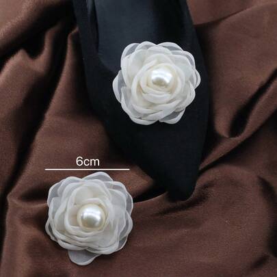 2pcs Organza Pearl Camellia Detachable Shoe Clips, Removable Shoe Decoration, Elegant Bridal High Heels Accessory, Wedding Styling Highlight