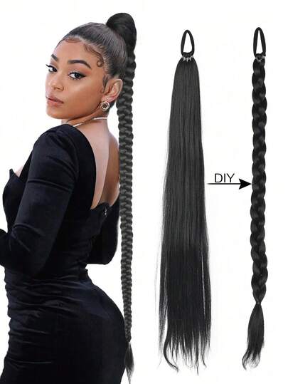 Ponytail Extensions Elastic Rubber Band Long Straight Fake Pony Tail Synthetic Heat-Resistant Hair Extension Hairpiece 28 Inch