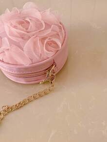 1pc Mesh Flower Crossbody Bag, Girl's Chain Small Round Shoulder Bag, Versatile For Daily Use - A - View 8