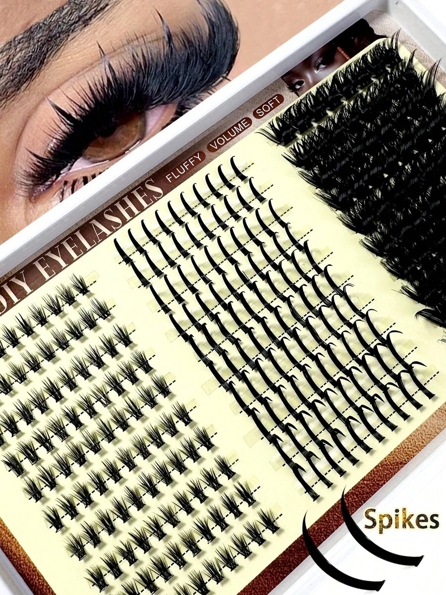 120D Extra Long Spiky Cluster Lower False Eyelashes, 6-18mm Length, D/DD Curl, 280pcs/Set, Fluffy DIY Lash Extensions, Cartoon Style, Mink Fur Material, Suitable For Various Makeup Looks - D+ - 查看 1