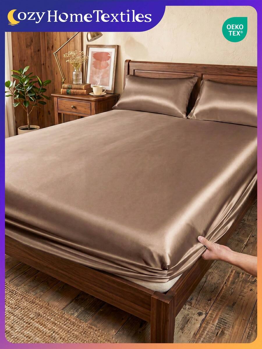 2/3 piezas Juego de ropa de cama de satén, incluye sábana ajustable y funda(s) de almohada, suave y cómodo, ropa de cama para dormitorio, 1 pieza Protector de colchón con 1/2 piezas funda(s) de almohada, ultra suave, ligero y transpirable, lavable a máquina, se ajusta a camas individuales, dobles, queen, king, certificado Oeko-Tex