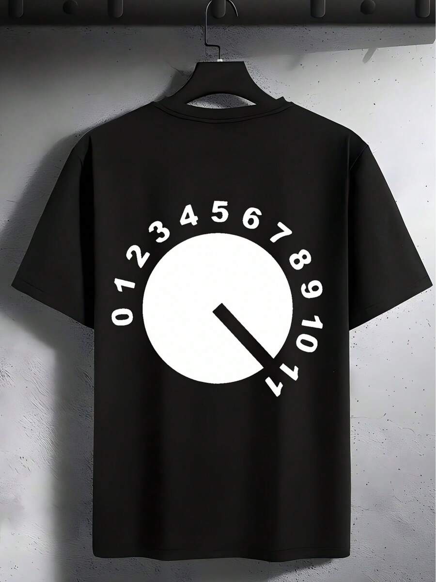 1 Piece, 100% Cotton, Retro Phone Print T-Shirt, Casual And Fashionable For Men.#T-Shirt 39;S, Crew Neck, Urban Style, Pure Cotton, Short Sleeve, Fashion Boutique T-Shirt, Christmas Gift - 黑色 - 查看 1