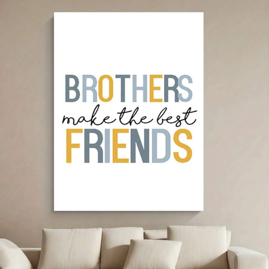 Enmarcado en lienzo de varios tamaños: Los hermanos son los mejores amigos, 2D plano, perfecto para la decoración de habitaciones. - Enmarcado - Ver 1