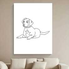 Enmarcado 1 pieza de lámina de arte lineal de perro Labrador - Dibujo minimalista de Labrador Retriever de una sola línea, póster de lienzo  para oficina en casa, dormitorio, sala de estar - Decoración de pared de perro escandinava y moderna, fácil instalación con gancho, regalo para amantes de las mascotas, plano 2D, perfecto para - Enmarcado - Ver 1