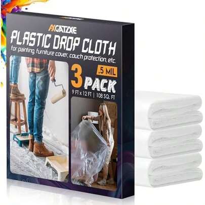 12 X 9 Ft Plastic Drop Cloths-1 Mil(1-Pack - Disposable Painter's Sheeting & Tarps For Painting, Waterproof Furniture/Couch/Floor Protection