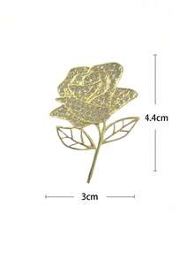 1 pieza Broche de flor de rosa dorada de moda con brillantes rhinestones de CZ, joya de broche de metal como regalo para fiesta, San Valentín, mamá, madre, Día de la Madre - Dorado - Ver 3