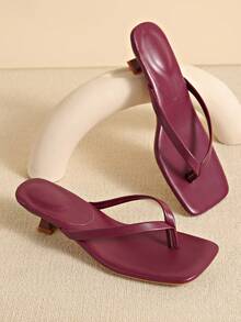 Sandal mùa hè cỡ lớn bằng da mềm, mũi vuông, kiểu xỏ ngón, gót thấp, dép xỏ ngón đa năng dành cho nữ. - Màu Đỏ Sâu - Xem 2