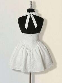 Women's Jacquard Backless Dress, & Elegant Style - 白色 - 查看 2