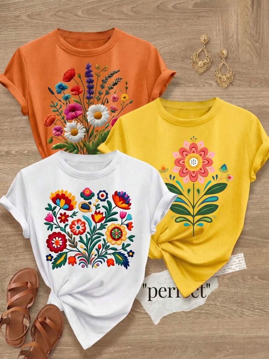 Women T-Shirts - Orange White Yellow - View 1