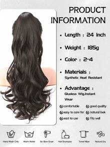 WaveTrip Vacation-Inspired Women's Summer Outfit, 24-Inch Ombre Wavy Clip-In Heat-Resistant Synthetic Hair Extension, Suitable For Women And Girls For Party And Daily Use - Black Brown - View 2