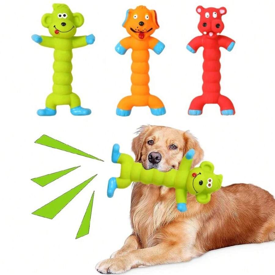 猴子和河马造型橡胶发声狗狗磨牙玩具，适合小型/中型/大型犬，经久耐用，适合咀嚼和磨牙。 - 彩色 - 查看 1