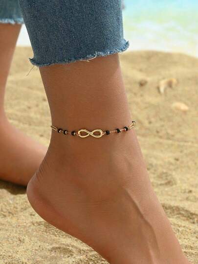 1 chiếc vòng chân đính hạt hình biểu tượng vô cực mới dành cho nữ, phong cách boho tối giản, phù hợp cho mùa hè, đi biển, dự tiệc, hẹn hò và sử dụng hàng ngày.