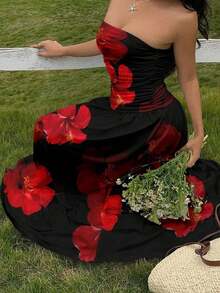 Vestido bandeau con cintura ceñida y estampado de lunares, estilo vacacional - Multicolor 9 - Ver 6
