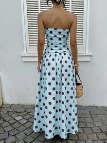 Vestido bandeau con cintura ceñida y estampado de lunares, estilo vacacional - Multicolor 16 - Ver 3
