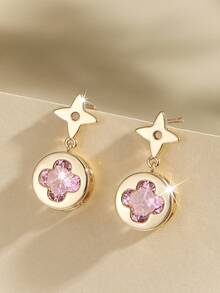 2 đôi bông tai hình cỏ bốn lá vuông tối giản thời trang đính đá Cubic Zirconia, thích hợp để đeo hàng ngày, đi chơi, hẹn hò hoặc làm quà tặng. - Nhiều màu - Xem 1