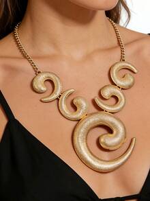 1 pieza Collar de verano con estilo retro elegante chapado en oro mate con espiral geométrica, versátil para la playa, fiestas y uso diario - amarillo dorado - Ver 3