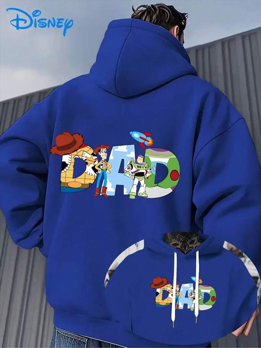 Disney Series Toy Story Patterned Print Hoodie, A And Fashionable LooseLong-Sleeve Sweatshirt For Men, Featuring A Hood, Perfect For AutumnAnd Winter - Màu xanh lam - Xem 1