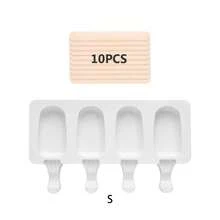 Molde de silicona de 4 cavidades para helados caseros, molde para paletas de hielo, bandeja de cubitos de hielo, regalos para el Día de la Madre, artículos para mamá, suministros de repostería - Multicolor - Ver 8