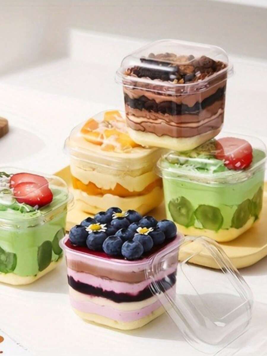 1-100pcs Square Transparent Mousse Cups Candy Boxes, Dessert Fruit Pudding Jelly Ice Cream Baking Containers, Suitable For Birthday Wedding Holiday Party, Party Supplies, Event Catering, Square Containers, Modern Tableware, Lightweight Cups, Cake Containers - Multicolor - View 1