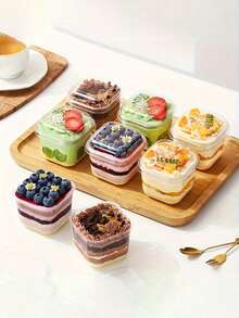 1-100pcs Square Transparent Mousse Cups Candy Boxes, Dessert Fruit Pudding Jelly Ice Cream Baking Containers, Suitable For Birthday Wedding Holiday Party, Party Supplies, Event Catering, Square Containers, Modern Tableware, Lightweight Cups, Cake Containers - Multicolor - View 2