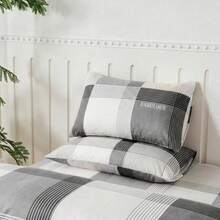 Juego de Ropa de Cama Estampado de Cuadros Clásicos Sabanas , Incluye Sábana Bajera Colcha con Altura de 30cm,   Sábana Encimera y Fundas, Microfibra Hipoalergénica Antiarrugas, Tamaños Individual Matrimonial Queen King - Gris - Ver 6