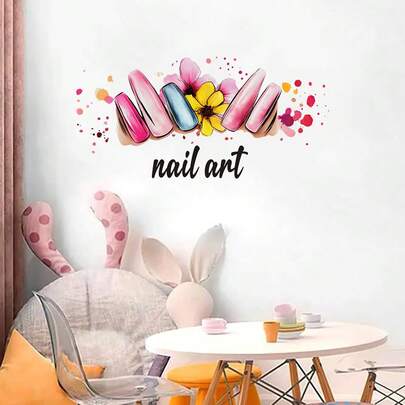 Autocollants muraux pour salon de manucure à motif floral aquarelle. Décalcomanie murale de vernis à ongles à fleurs pour salon de beauté, spa des ongles, décoration murale de chambre à coucher