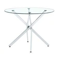 A Luxurious Yet Lightweight Round Dining Table, 88 Cm In Diameter. A Simple Table With A Tempered Glass Top And Silver Metal Frame, Ideal For Small Apartments, Homes, And Dining Rooms. Seats 2-4 People. - 銀色 - 查看 1