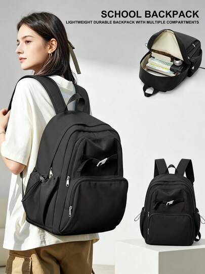 男女通用多层大容量背包，可装15.6英寸笔记本电脑，配备防盗后袋和侧边杯架，防水休闲背包，适合大学、工作、旅行和日常使用，轻便耐用，多隔层设计，适合学生、通勤者和户外活动人士。