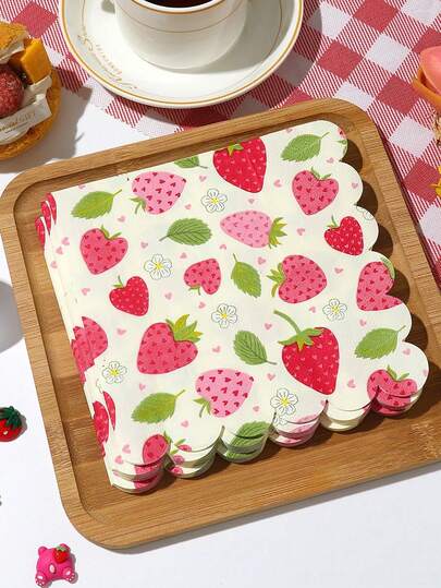20pcs/Set Strawberry Patterned Soft And Absorbent Two-Layer Napkins - For Weddings, Birthdays, Garden Parties, Etc - For Restaurants, Kitchens, And Coffee Shops