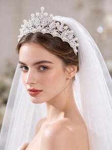 Classic Silver Pearl Leaf Crown, Timeless Bridal Wedding Tiara For Brides - Silver - View 2