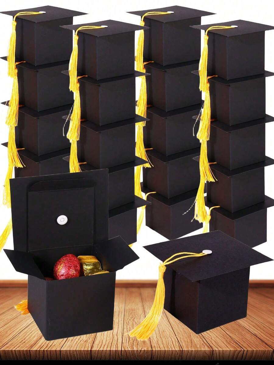 50/15 piezas/1 pieza Caja de dulces con forma de birrete de graduación, Suministros para fiesta de graduación 2025, Adecuado para regalos de fiesta de graduación