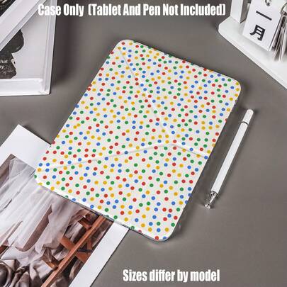 彩虹多巴胺波点Y型折叠高透明亚克力保护套。活力彩虹波点Y型折叠高透明亚克力保护套。平板电脑保护套特点：Y型三折支架设计，智能休眠/唤醒功能，全方位保护，亲肤边框材质，气囊防摔边框，多角度支架，透明亚克力背板，内置笔槽，精准开孔，轻巧便携。