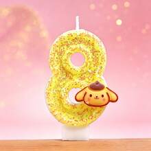 1支创意卡通数字生日蜡烛，0-9数字蜡烛，可爱小黄狗主题蜡烛，魔法公主蛋糕数字蜡烛，黄色闪光石蜡烛，情侣蜡烛，最完美的个性化生日蜡烛，送给女士和女孩！贴纸，剪贴簿用品，剪贴簿 - 多色 - 查看 9