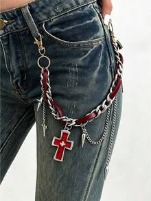 1 pieza Collar de cuero sintético estilo punk dulce, con decoración de borla en forma de cruz popular, estilo punk femenino estilo Y2K, cadena de cintura decorativa de alta calidad, accesorios de cadena de cintura de jeans estilo hip-hop, adecuado tanto para hombres como para mujeres, encanto de bolso, llavero, regalo de cumpleaños, regalos de boda, regalos de vacaciones, regalos de fiesta, recuerdos de eventos, regalos para amigos fuera del campus - Multicolor - Ver 3