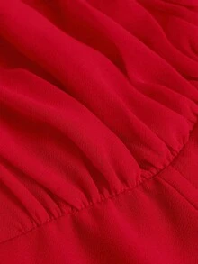 MOD Vestido mini elegante de mujer sin mangas con estampado floral, dobladillo con volantes plisados - Rojo - Ver 4