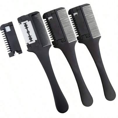 Peine de afeitar y peinado profesional 2 en 1, mango ergonómico negro, hecho de ABS y acero inoxidable, adecuado para peinados casuales/texturizados de hombres o cuidado en salón y hogar de mujeres, diseño de moda, estructura duradera.