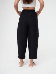 Women High Waist Drawstring Harem Pants Loose Fit Lightweight Summer Casual Trousers - Black - View 7