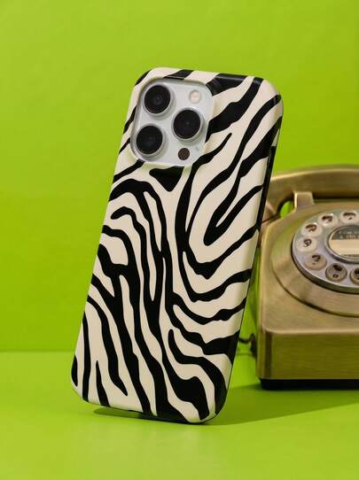 SHEIN 黒白ゼブラ柄ファッションスマホケース、目を引く黒白ストライプ、誕生日プレゼント