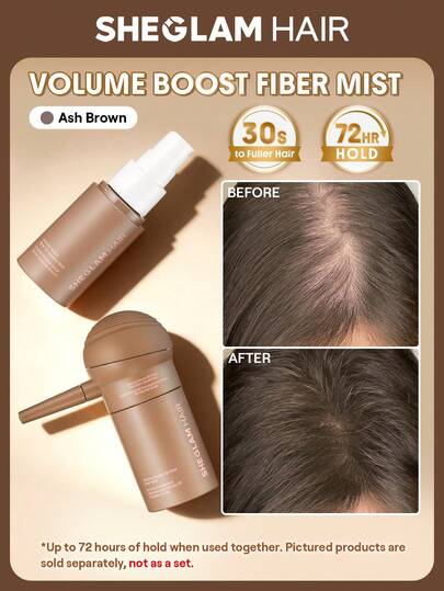 SHEGLAM HAIR Volume Boost Hair Fiber Kit-Ash Brown,Hair Building Fibers 3-In-1 Kit Set Includes Natural Hair Thickening Fibers & Spray Applicator Pump Nozzle & Locking Setting Hold Spray,Instantly Conceal Balding And Thinning Areas Natural-Looking Hair Thickener For Men & Women, Long-Lasting & Fuller Appearance