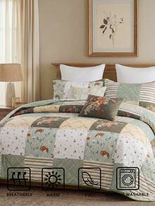 Set Sprei Gaya Retro Bohemian Motif Bunga dari Serat Poliester, 3 Buah, Termasuk 1 Sprei dan 2 Sarung Bantal, Cocok untuk Kamar Tidur Rumah, Dekorasi Sepanjang Musim, Suasana Kamar Tidur, Perlengkapan Tidur Musim Semi/Panas, Setel Kamar Tidur Vintage - MultiWarna - View 7