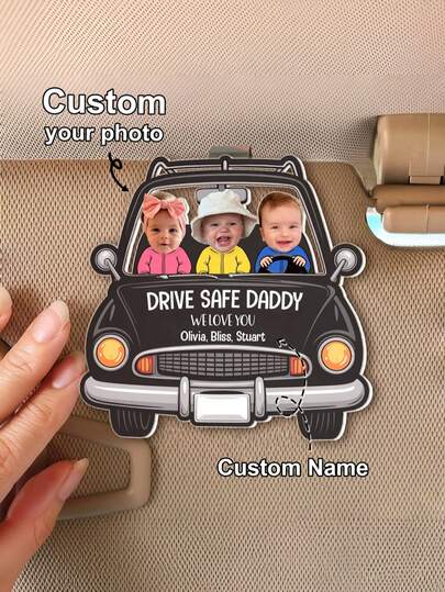 1 pièce Clip de pare-soleil de voiture personnalisé pour papa avec le visage des enfants, clip de pare-soleil personnalisé pour papa avec photo d'enfant, idée de cadeau amusante pour la fête des pères, cadeaux pour papa