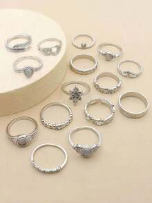15pcs Sun & Water Drop Decor Ring - 古董銀器 - 查看 3