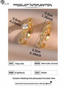 2pcs/1set Fashion Infinite Symbol 8 Elegant Style Rings Sets Glamorous Cubic Zirconia Gold Plated Women Copper Ring Suitable For Bride Engagement Wedding Music Festivals Party Jewelry Anniversary Gift - 8+8 - View 4