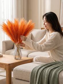 Lebendiges Orange 18 Stücke Pampasgras Imitat Set - 22 Inches hoch für Hochzeit, Party, Wohnzimmer und Schlafzimmer Dekoration, ohne Vase, Frühlingsdekoration, Valentinstag, moderner einfacher nordischer & bohemian Stil, perfekt für Zuhause, Vasen, Hochzeiten, Partys, Wohnzimmer, Schlafzimmer, Hotel, Galerie, DIY Wand, Bürotisch, Geburtstags- und Abschlussgeschenke, Herbst- und Rückkehr-zur-Schule-Dekoration - Orange - Übersicht 4